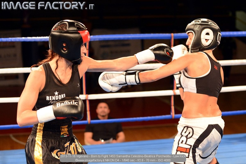 2013-11-16 Vigevano - Born to Fight 1453 Samantha Celestino-Beatrice Porcheddu - Low Kick.jpg